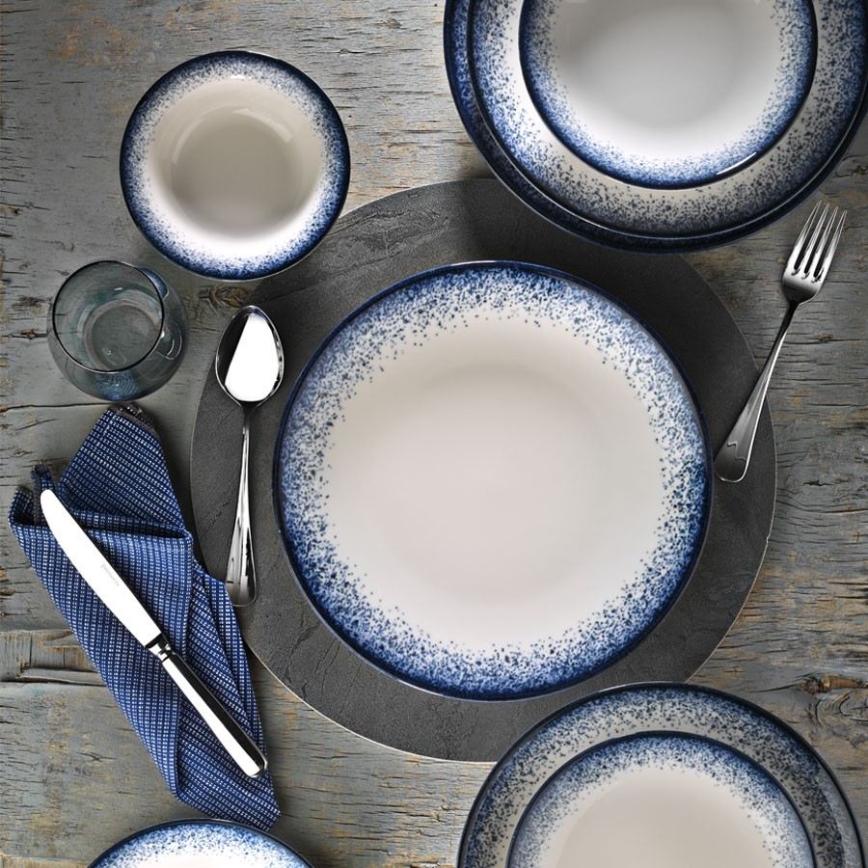 Service de table 18 pièces blanc/bleu/porcelaine