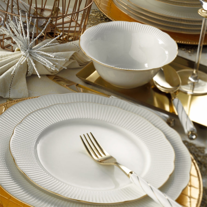 Service de table 18 pièces blanc/doré en porcelaine
