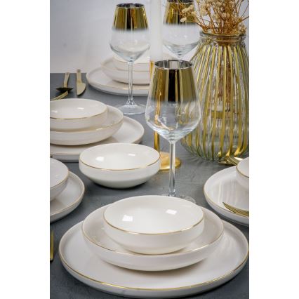 Service de table 18 pièces blanc/doré/porcelaine