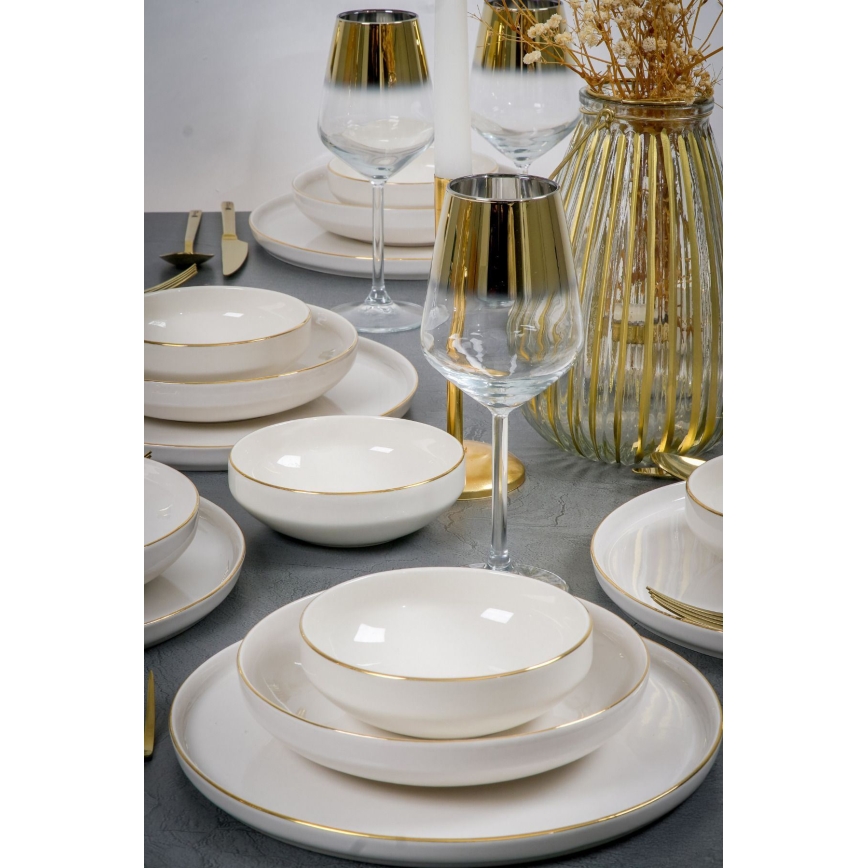 Service de table 18 pièces blanc/doré/porcelaine