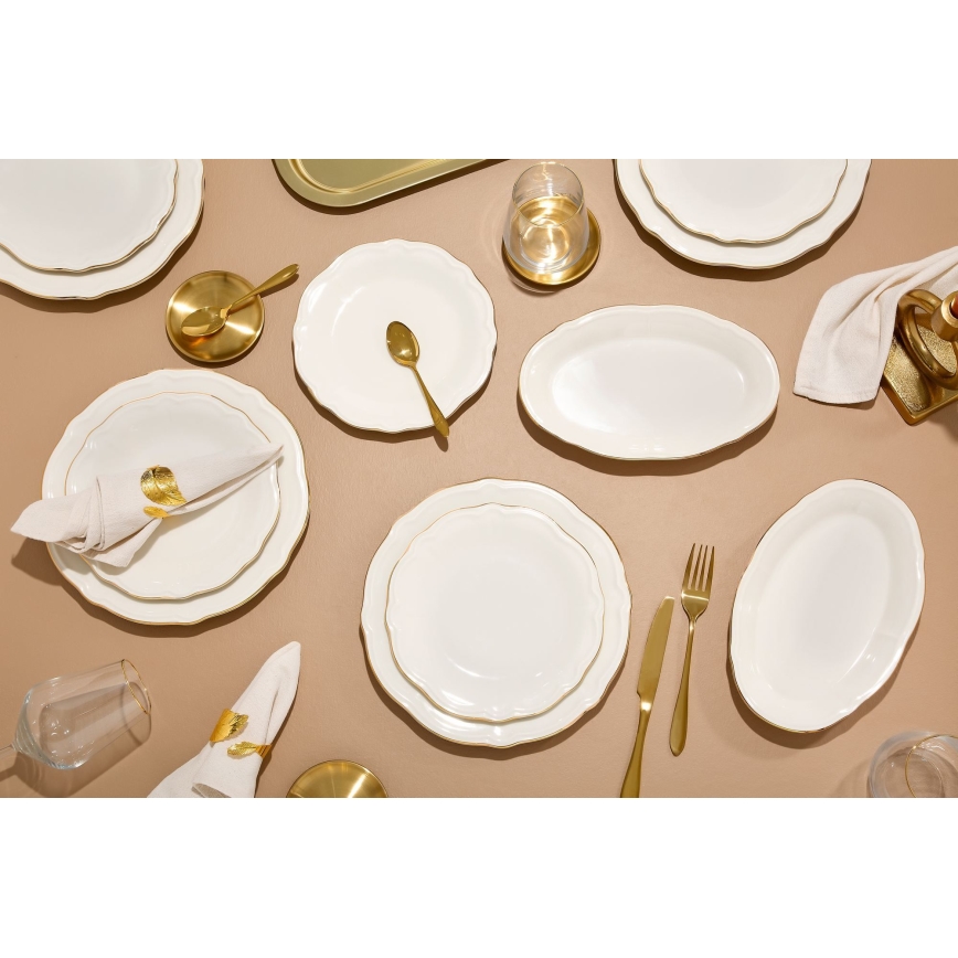Service de table 18 pièces blanc/doré/porcelaine
