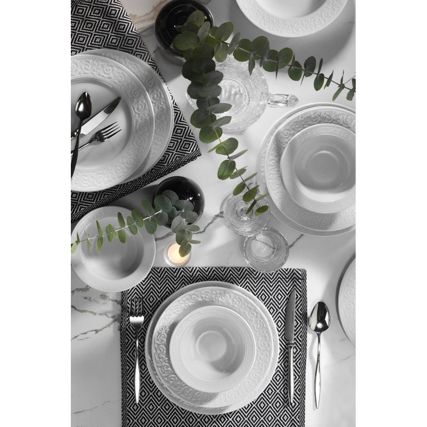 Service de table 18 pièces, blanc en porcelaine