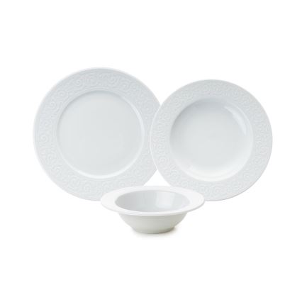 Service de table 18 pièces, blanc en porcelaine