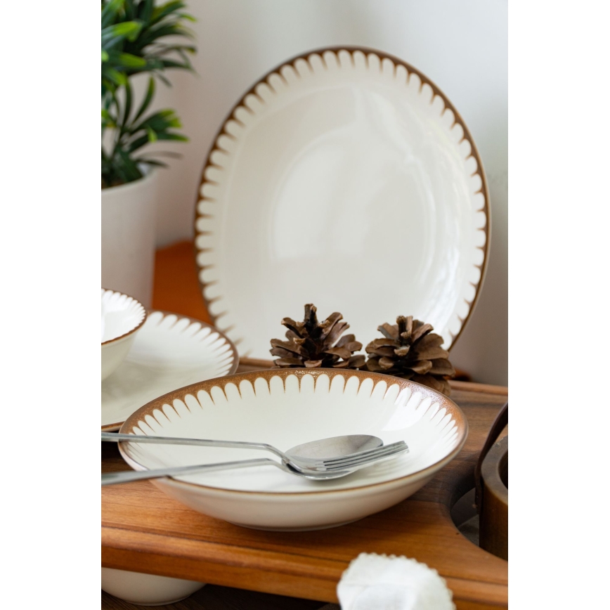 Service de table 18 pièces blanc/marron/porcelaine