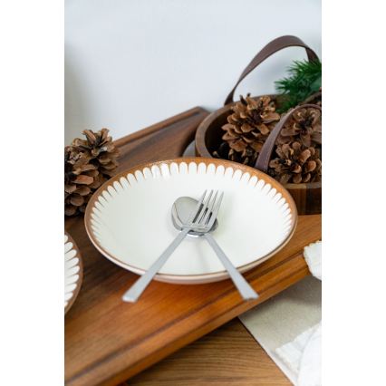 Service de table 18 pièces blanc/marron/porcelaine