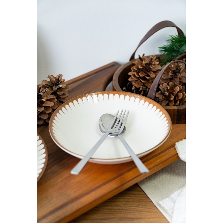 Service de table 18 pièces blanc/marron/porcelaine