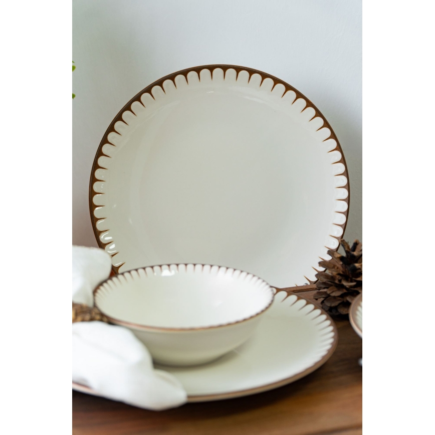 Service de table 18 pièces blanc/marron/porcelaine