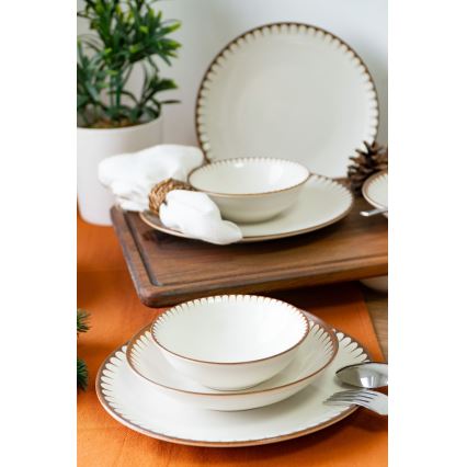 Service de table 18 pièces blanc/marron/porcelaine