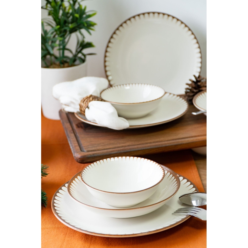 Service de table 18 pièces blanc/marron/porcelaine