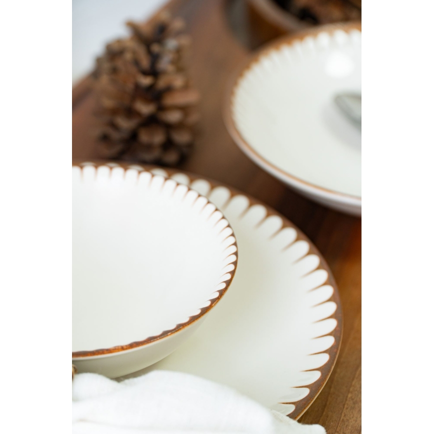 Service de table 18 pièces blanc/marron/porcelaine