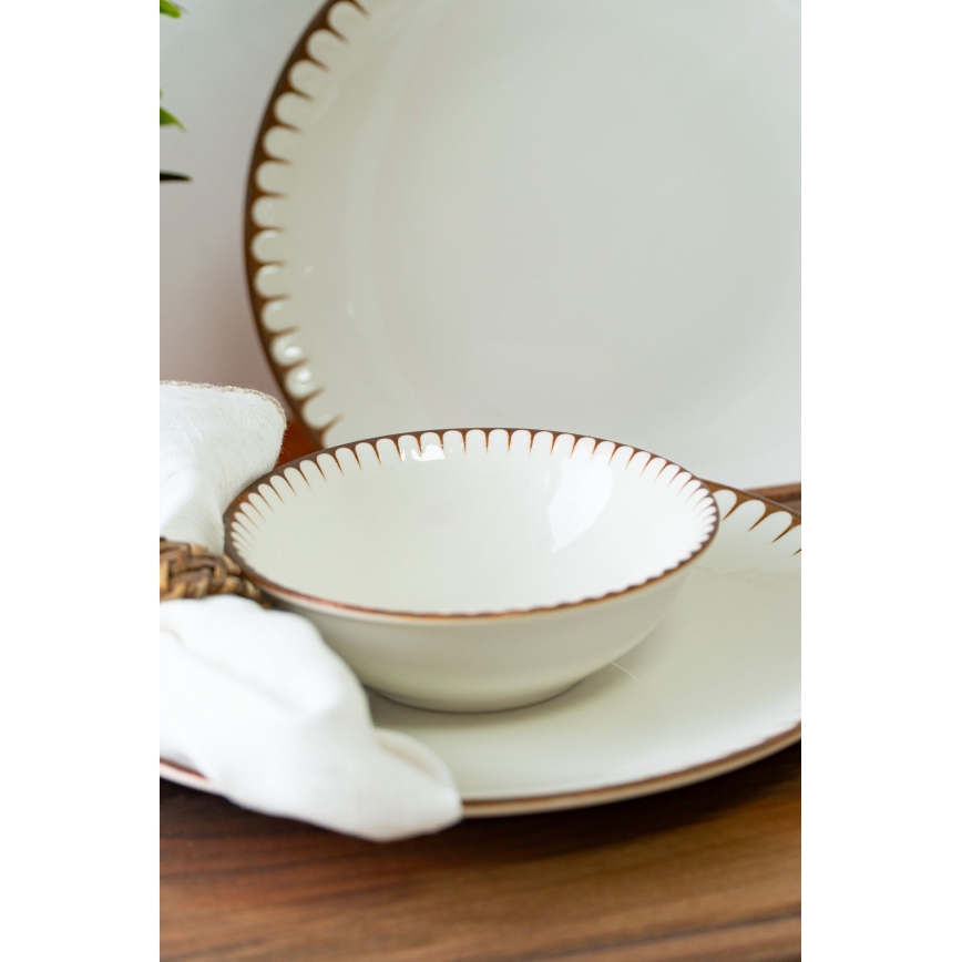 Service de table 18 pièces blanc/marron/porcelaine