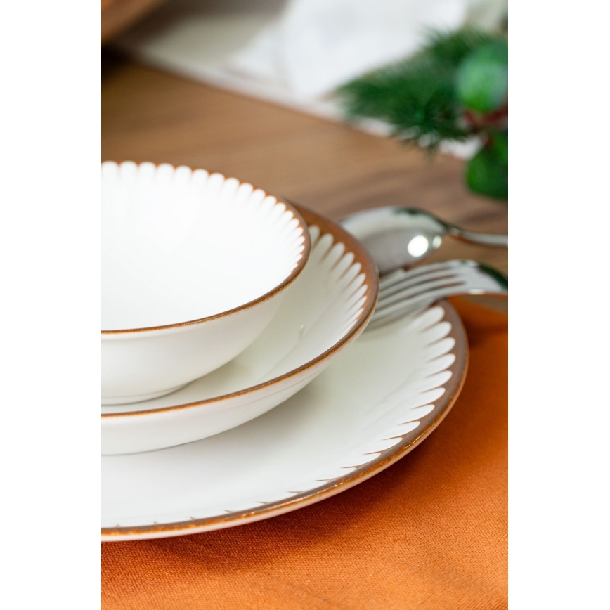 Service de table 18 pièces blanc/marron/porcelaine