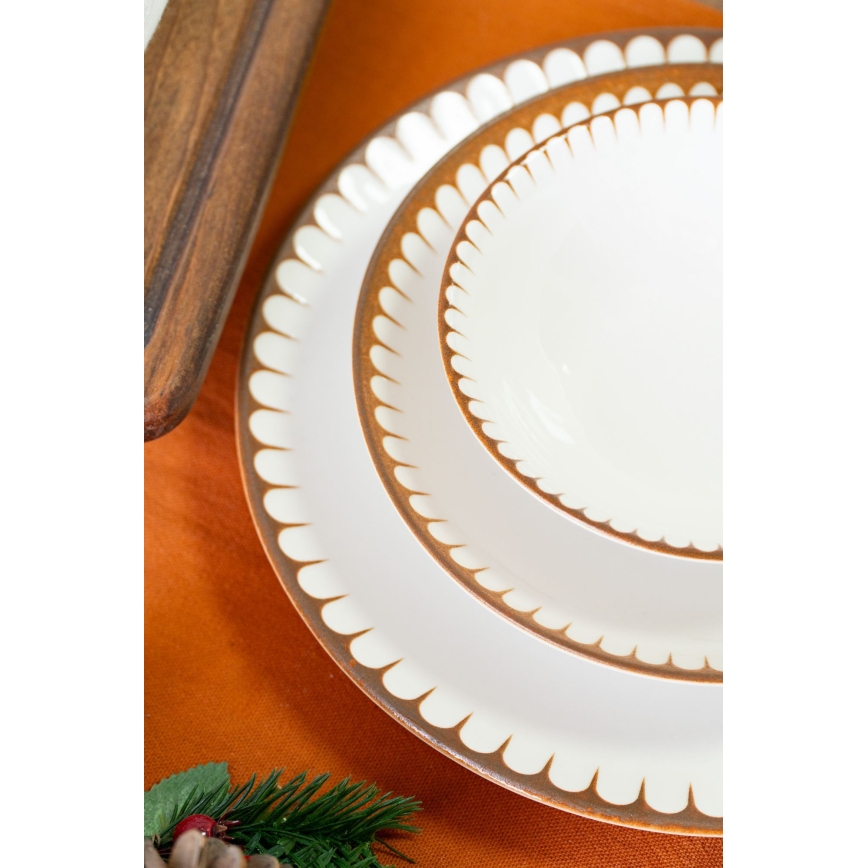 Service de table 18 pièces blanc/marron/porcelaine