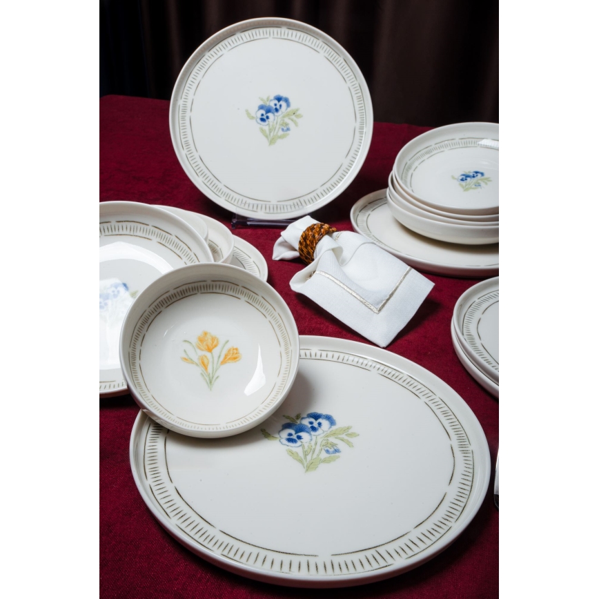 Service de table 18 pièces blanc/multicolore/porcelaine