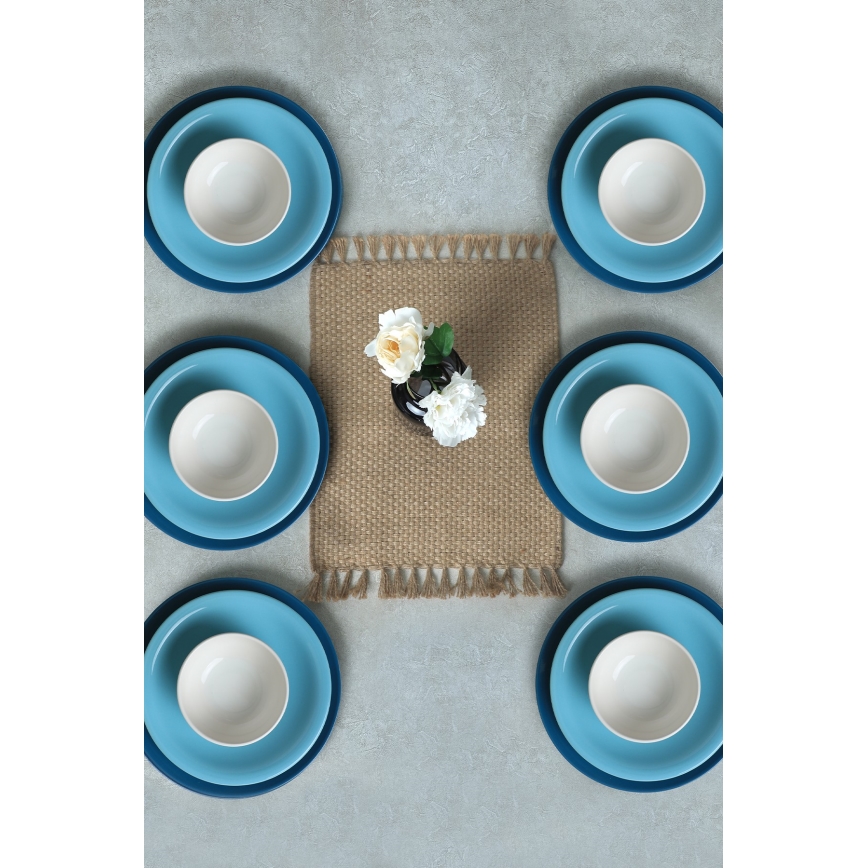 Service de table 18 pièces, bleu et blanc, en céramique