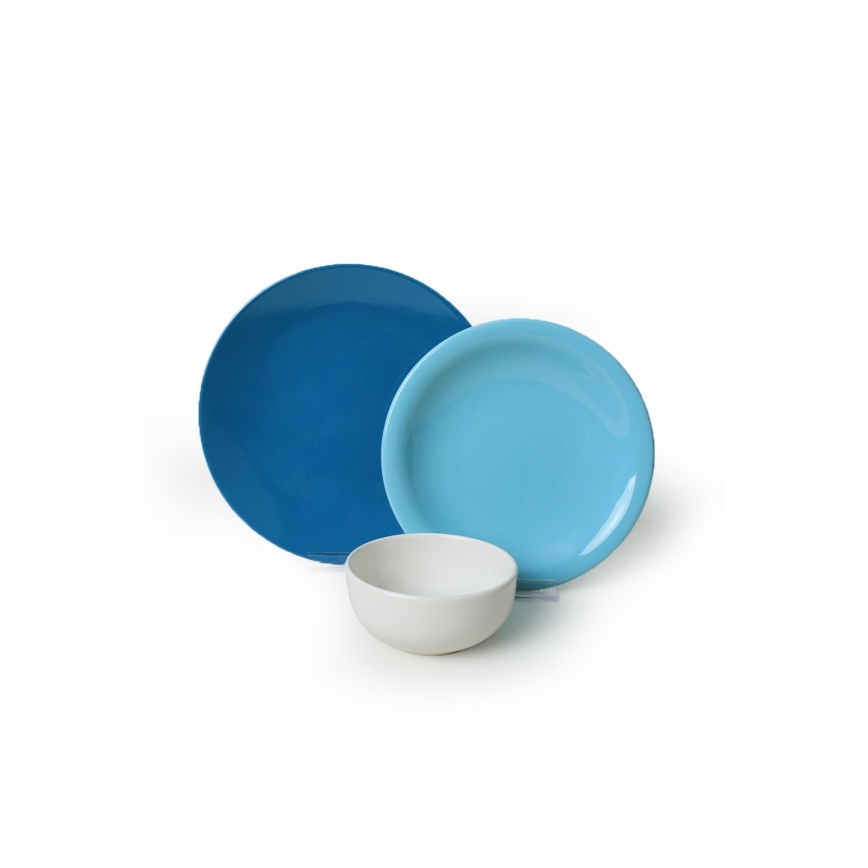 Service de table 18 pièces, bleu et blanc, en céramique