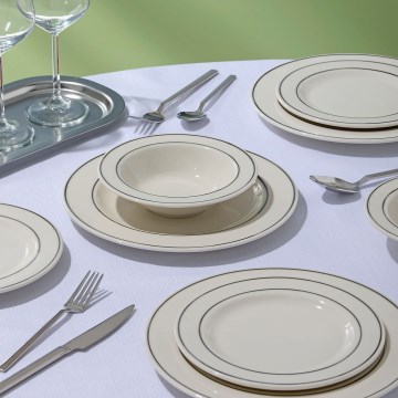 Service de table 18 pièces crème/argent/porcelaine