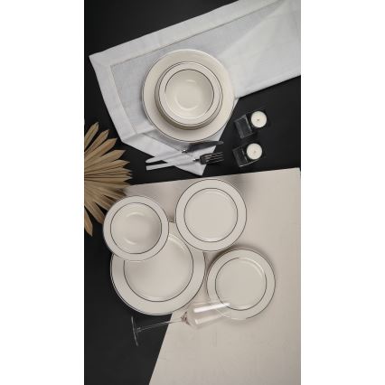 Service de table 18 pièces crème/argent/porcelaine