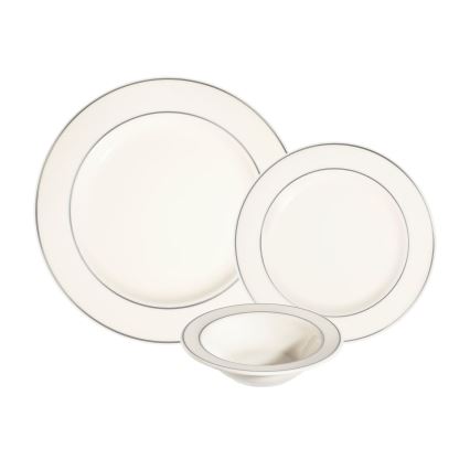 Service de table 18 pièces crème/argent/porcelaine