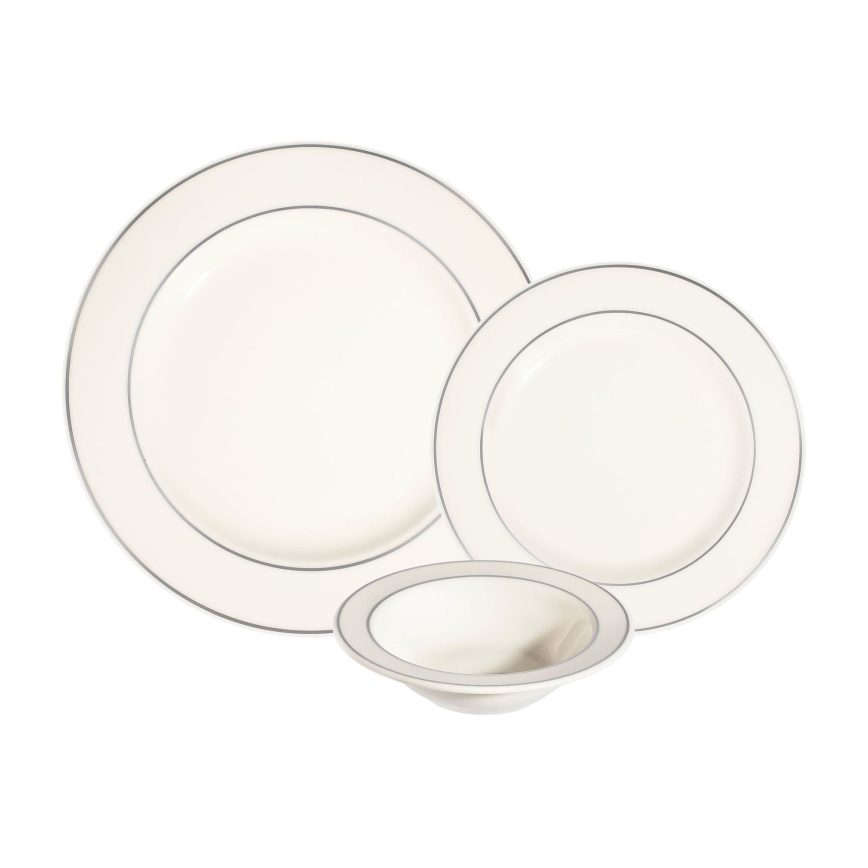 Service de table 18 pièces crème/argent/porcelaine