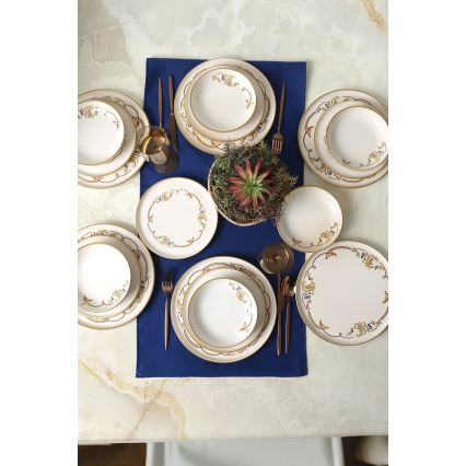 Service de table 18 pièces en céramique, couleur crème avec finition dorée