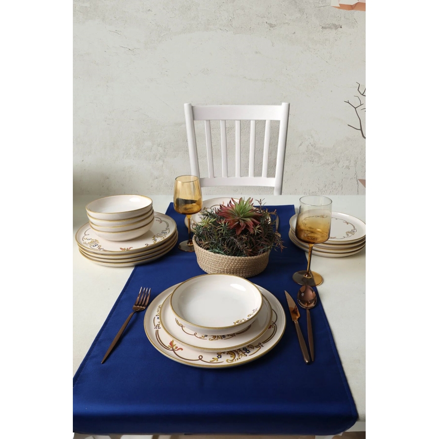 Service de table 18 pièces en céramique, couleur crème avec finition dorée