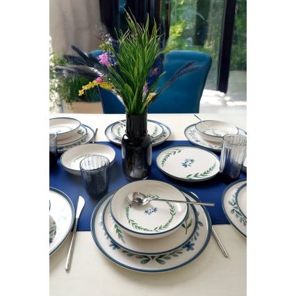 Service de table 18 pièces en céramique — blanc / bleu / vert