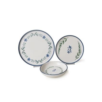 Service de table 18 pièces en céramique — blanc / bleu / vert
