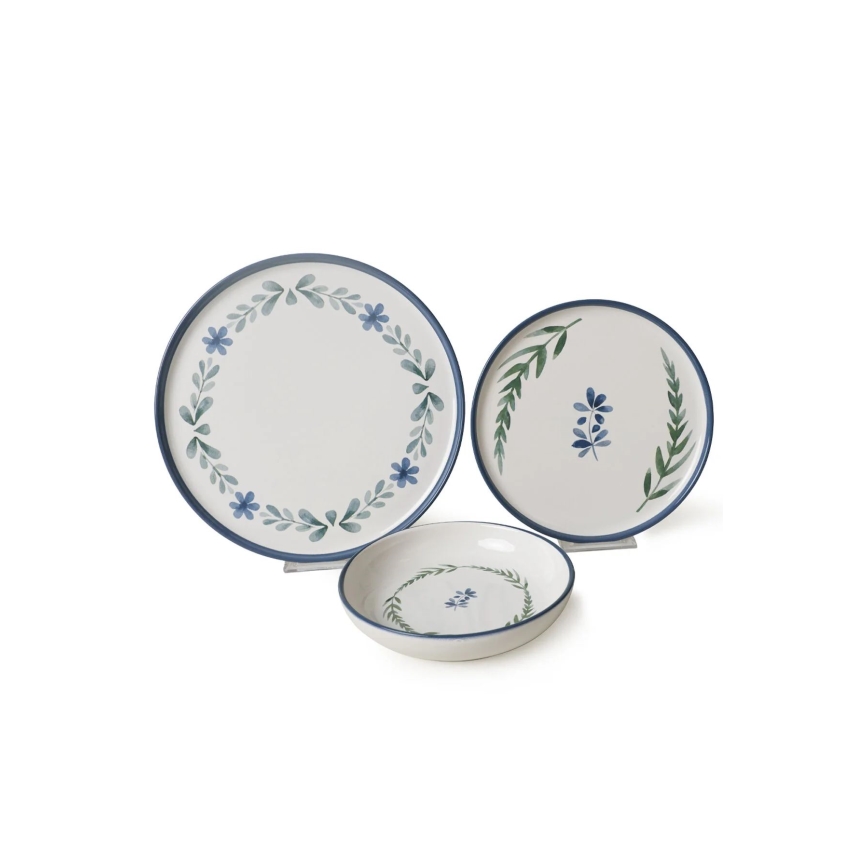 Service de table 18 pièces en céramique — blanc / bleu / vert