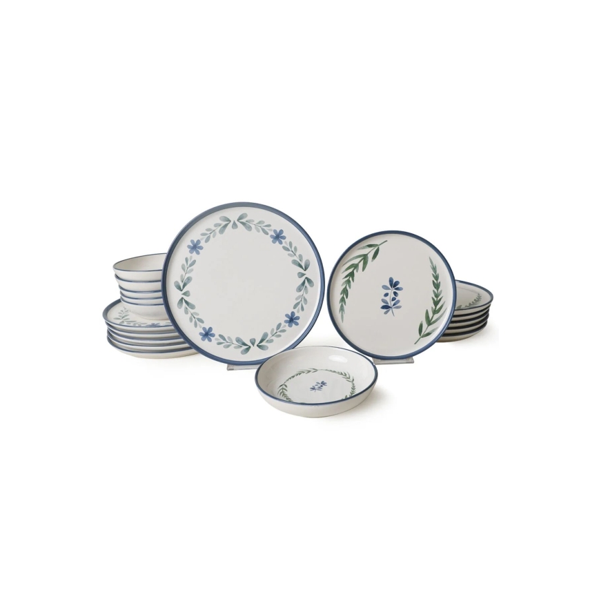 Service de table 18 pièces en céramique — blanc / bleu / vert