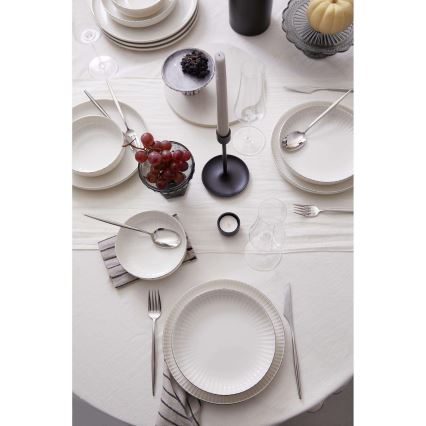 Service de table 18 pièces en porcelaine, blanc avec finitions argentées