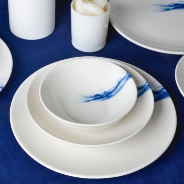 Service de table 18 pièces en porcelaine, blanc/bleu