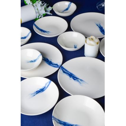 Service de table 18 pièces en porcelaine, blanc/bleu