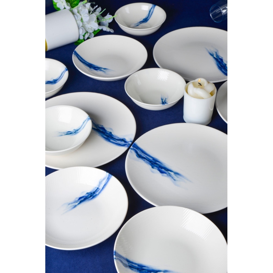 Service de table 18 pièces en porcelaine, blanc/bleu