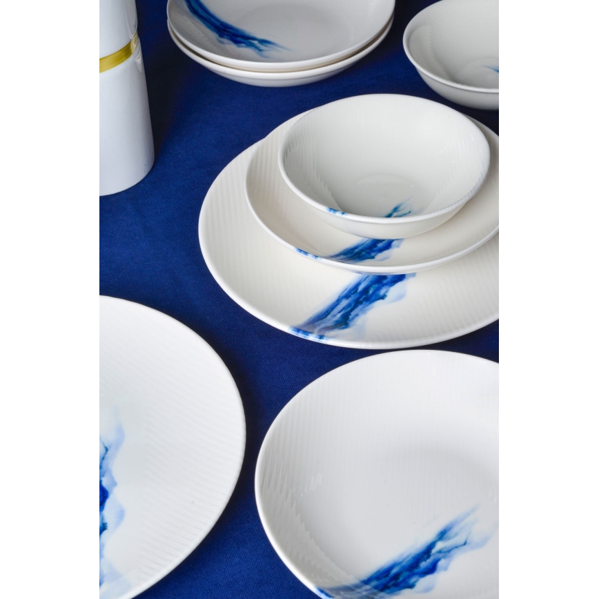 Service de table 18 pièces en porcelaine, blanc/bleu