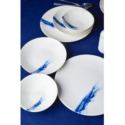 Service de table 18 pièces en porcelaine, blanc/bleu