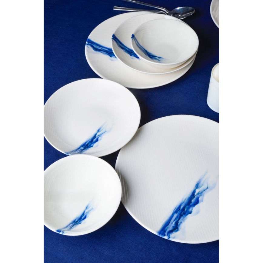 Service de table 18 pièces en porcelaine, blanc/bleu