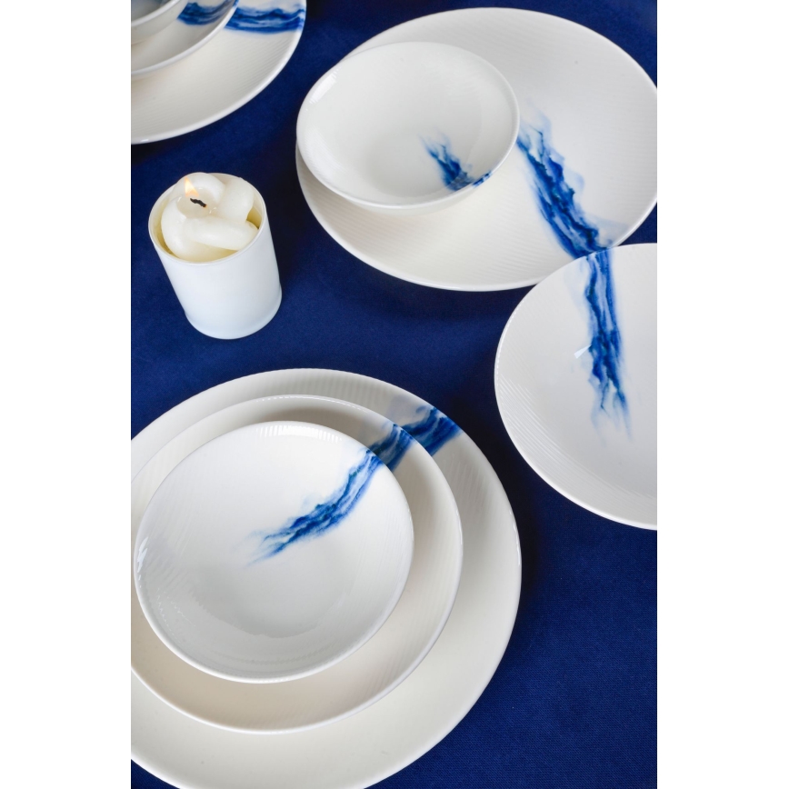 Service de table 18 pièces en porcelaine, blanc/bleu