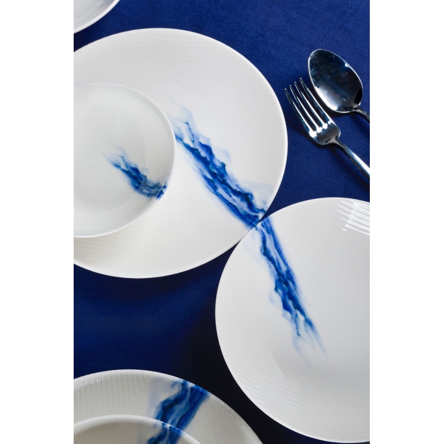 Service de table 18 pièces en porcelaine, blanc/bleu