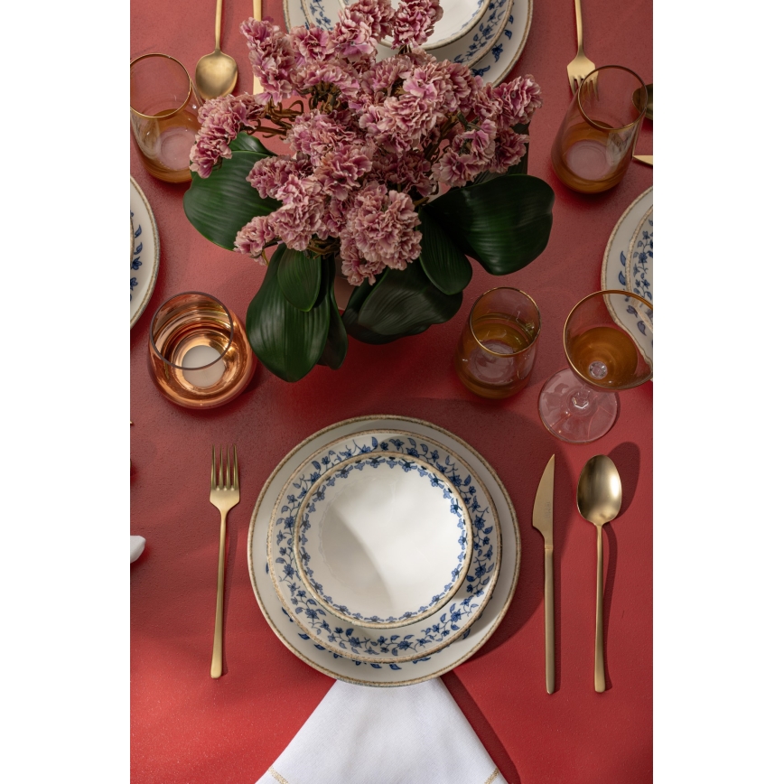 Service de table 18 pièces en porcelaine, blanc et bleu