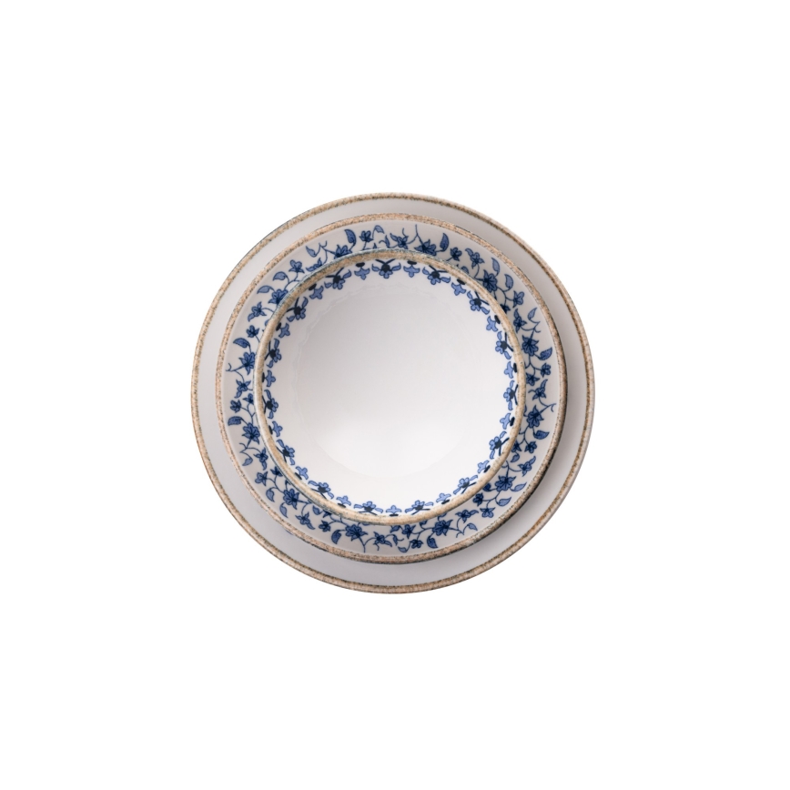 Service de table 18 pièces en porcelaine, blanc et bleu