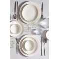 Service de table 18 pièces en porcelaine blanche avec finitions argentées