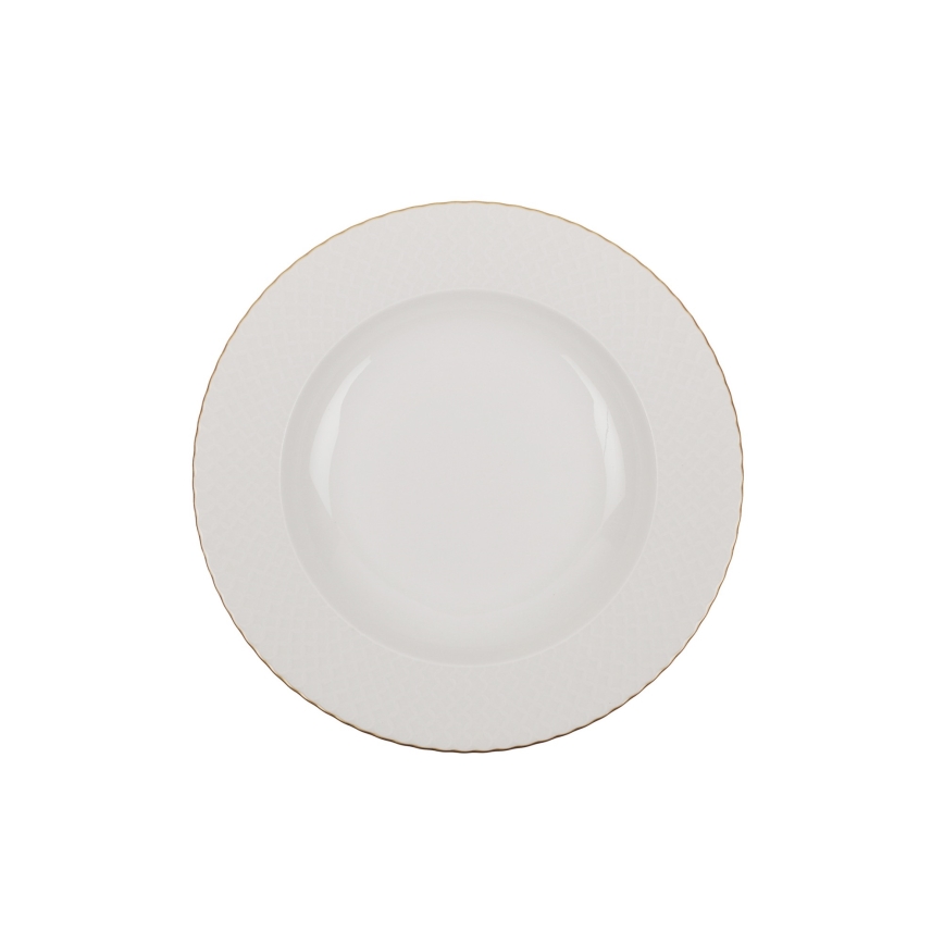 Service de table 18 pièces en porcelaine blanche et dorée