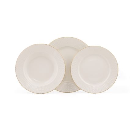 Service de table 18 pièces en porcelaine blanche et dorée