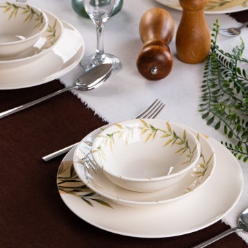 Service de table 18 pièces en porcelaine blanche/verte/jaune