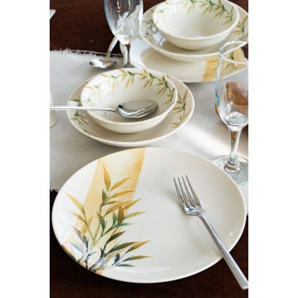 Service de table 18 pièces en porcelaine blanche/verte/jaune