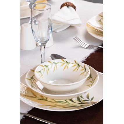 Service de table 18 pièces en porcelaine blanche/verte/jaune
