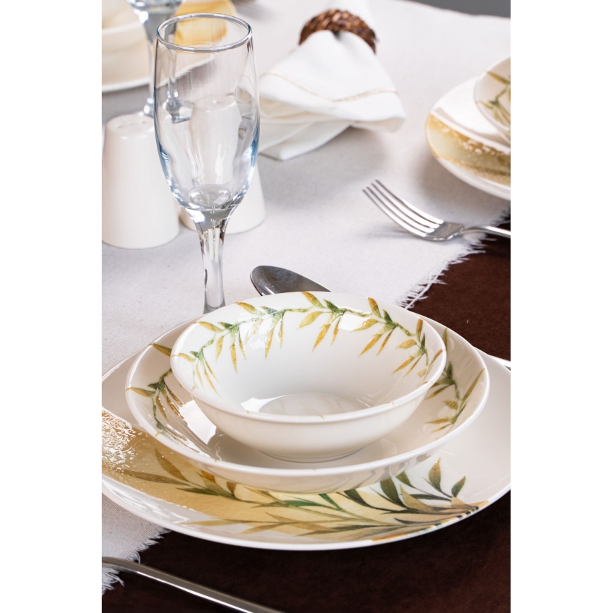 Service de table 18 pièces en porcelaine blanche/verte/jaune