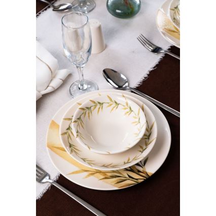 Service de table 18 pièces en porcelaine blanche/verte/jaune