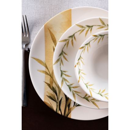 Service de table 18 pièces en porcelaine blanche/verte/jaune